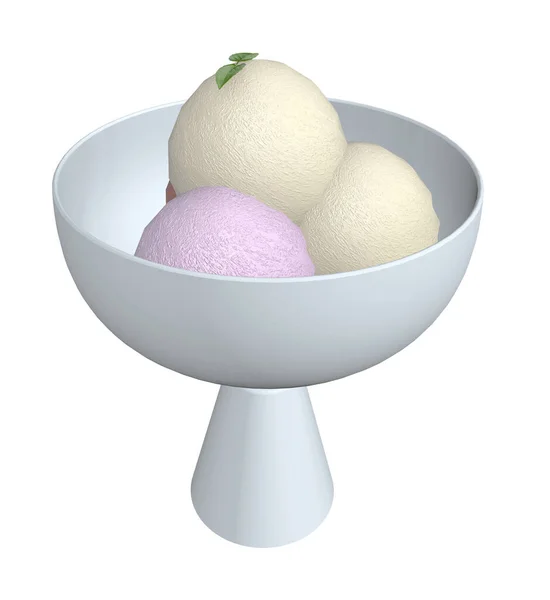 Three Scoops Ice Cream Served Silver Ice Cream Bowl Illustration — Stock Photo, Image