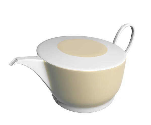 Wit Beige Keramische Theepot Illustratie Geïsoleerd Tegen Een Witte Achtergrond — Stockfoto