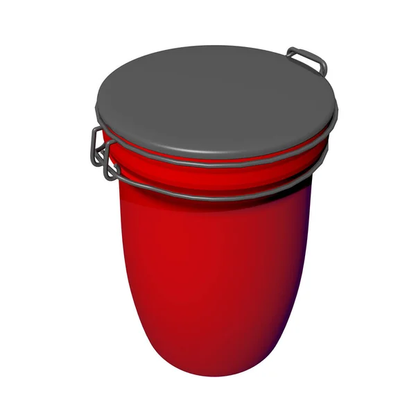 Rode Grijze Pot Met Deksel Lock Illustratie Geïsoleerd Tegen Een — Stockfoto