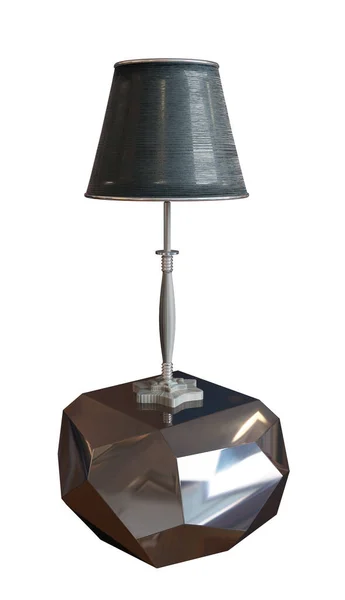 Schwarze Lampe Mit Lampenschirm Auf Einem Metallischen Oder Gläsernen Silbernen — Stockfoto