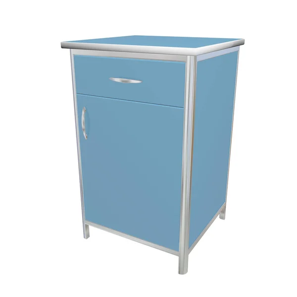 蓝色和白色金属医疗用品柜 3D插图 与白色背景隔离 — 图库照片