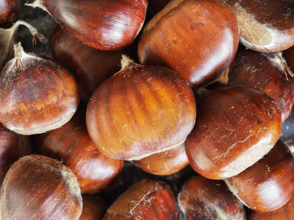 Kastanjes Eten Een Pan Nuttig Als Achtergrond — Stockfoto