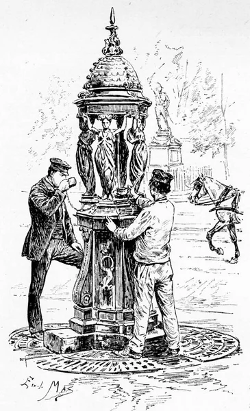 Starý Vinobraní Ilustrace Muže Lodi — Stock fotografie