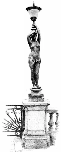 Una Ilustración Escala Grises Una Estatua Una Mujer — Foto de Stock