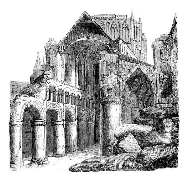 赫里福德大教堂的废墟 建造在约翰 拉克兰的领导下 古老的雕刻插图 英国多姿多彩的历史 1837年 — 图库照片