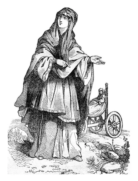 撒克逊女人 继Meyrick之后 雕刻了古老的插图 英国多姿多彩的历史 1837年 — 图库照片