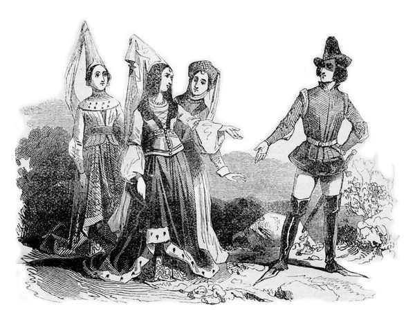 Czas Kostiumów Edwarda Grawerowana Ilustracja Rocznika Kolorowa Historia Anglii 1837 — Zdjęcie stockowe