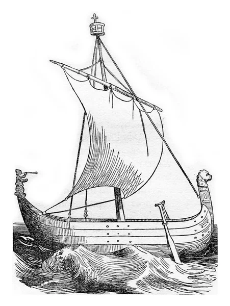 Корабель Монтуванням Яким Вільгельм Завойовник Подорожував Англії Вінтажний Гравірований Малюнок — стокове фото