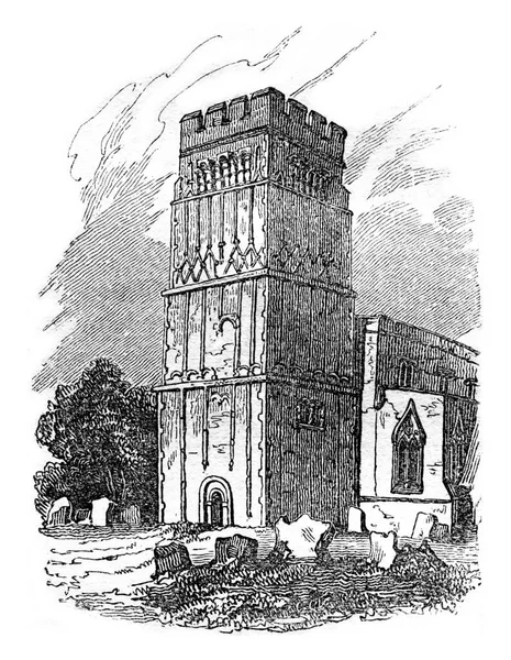 Tower Earls Barton Northamptonshire Alte Gravur Bunte Geschichte Englands 1837 — Stockfoto