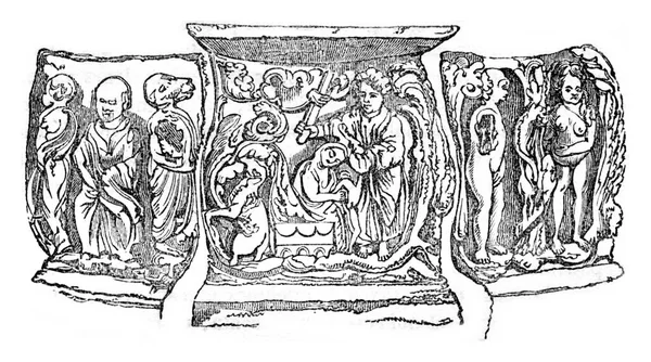 Bas Relief Autel Dans Cathédrale Oxford Illustration Gravée Vintage Histoire — Photo