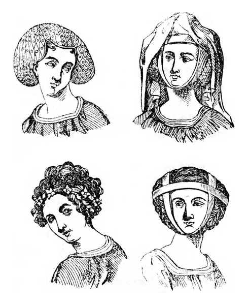 Волосся Жінки 1315 1320 Вінтажний Різьблений Малюнок Історія Англії 1837 — стокове фото