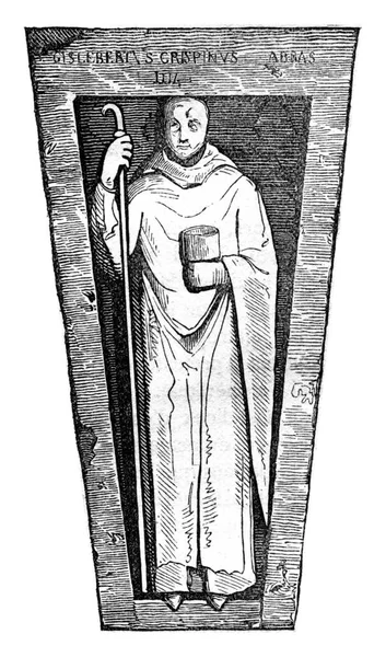 彼の墓の上に置かれたギルバートの像 ヴィンテージの刻まれたイラスト イングランドのカラフルな歴史 1837 — ストック写真