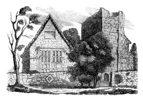 ジェーン グレイの礼拝堂の眺めと彼女は丸みを帯びたヴィンテージの刻まれたイラストを住んでいました イングランドのカラフルな歴史 1837 — ストック写真