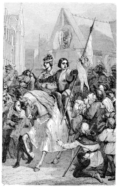 Jeanne Arc Und Karl Vii Reims Alte Gravierte Illustration — Stockfoto