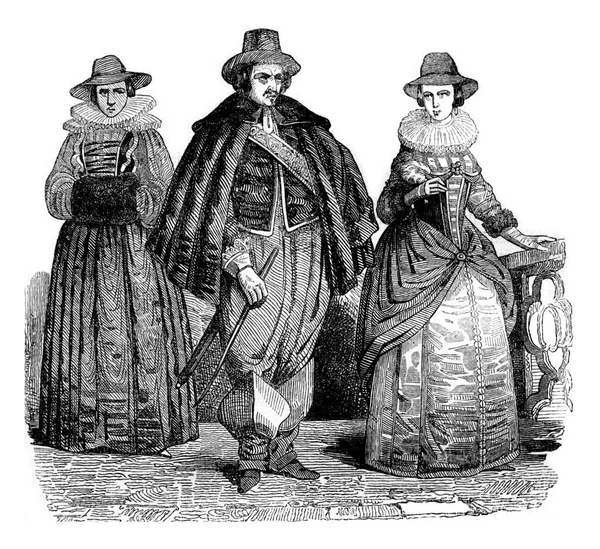 Civilrättsliga Kostymer Regeringstid Charles Vintage Graverad Illustration Englands Färgstarka Historia — Stockfoto