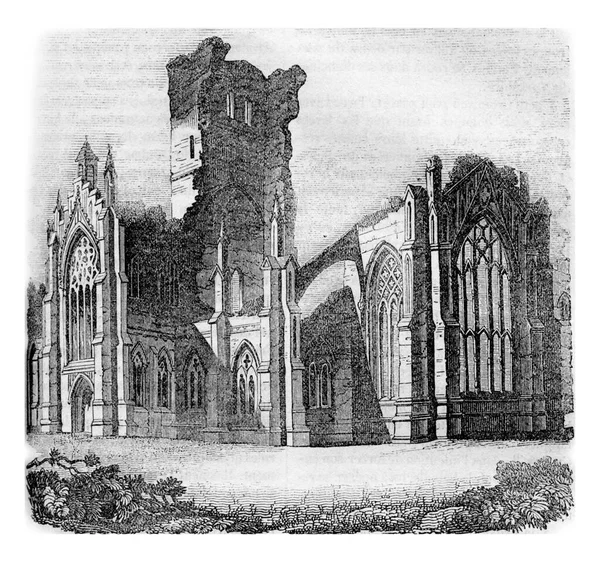 Melrose Abbey Schotland Gedeeltelijk Verwoest 1650 Vintage Gegraveerde Illustratie Kleurrijke — Stockfoto