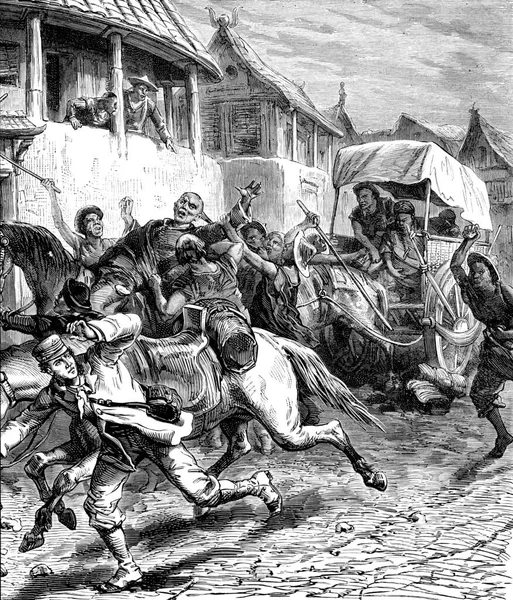 Útok Mongolsku Bylo Pět Set Bylo Nás Pět Archivní Rytina — Stock fotografie