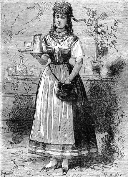 Foedoraは美しい女の子 ヴィンテージ刻まれたイラストに成長します Journal Des Voyages Travel Journal 1879年 1880年 — ストック写真
