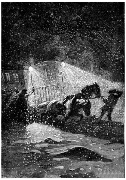 风暴中洋溢着更多的愤怒和古老的雕刻插图 Jules Verne Cesar Cascabel 1890年 — 图库照片