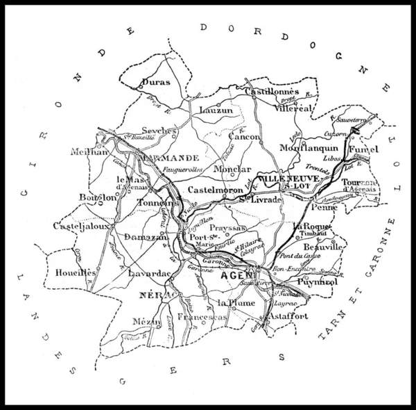 Mappa Del Dipartimento Lot Garonne Illustrazione Incisa Epoca Journal Des — Foto Stock