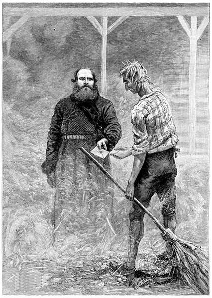 農民は手紙 ヴィンテージ刻まれたイラストを渡した ジュール ヴェルヌ シーザー カスカベル1890年 — ストック写真