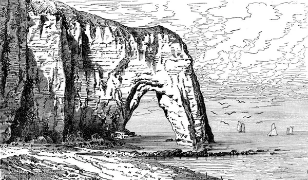 Genombrottet Etretat Rock Vintage Graverad Illustration Journal Des Voyages Travel — Stockfoto