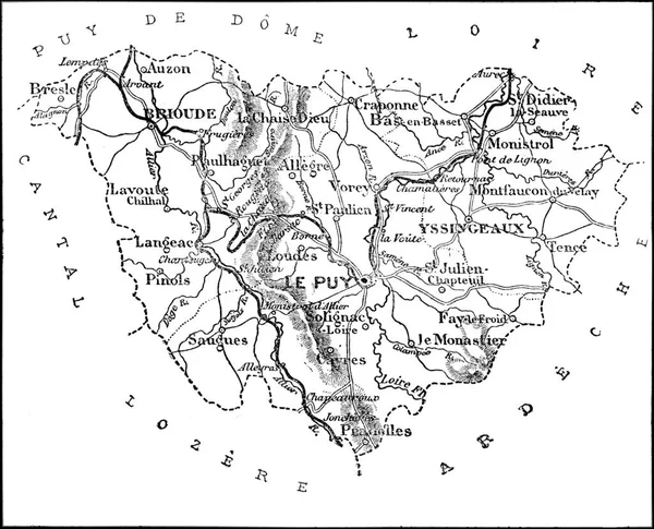豪特卢瓦尔省地图 老式雕刻图解 Journal Des Voyages Travel Journal 1879 — 图库照片