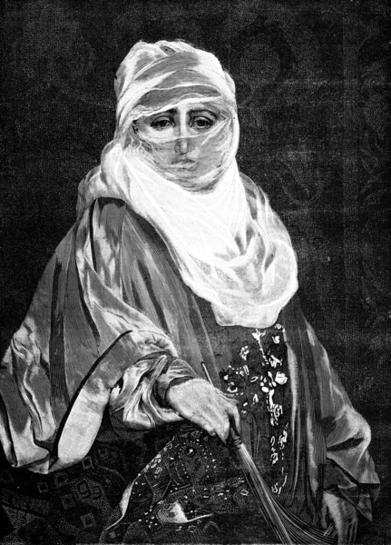 モロッコ 国の女性は ヴィンテージの刻まれたイラスト Journal Des Voyages Travel Journal 1879年 1880年 — ストック写真