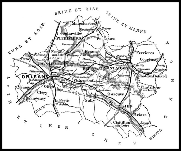 Mapa Departamento Loiret Ilustração Gravada Vintage Journal Des Voyages Travel — Fotografia de Stock