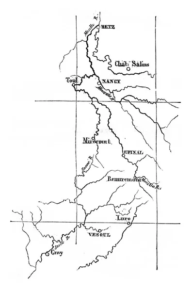 Karte Der Linie Zwischen Mosel Und Saone Becken Gestochene Abbildung — Stockfoto