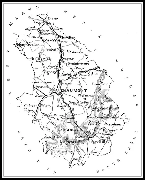 Mappa Del Dipartimento Alta Marna Illustrazione Incisa Epoca Journal Des — Foto Stock