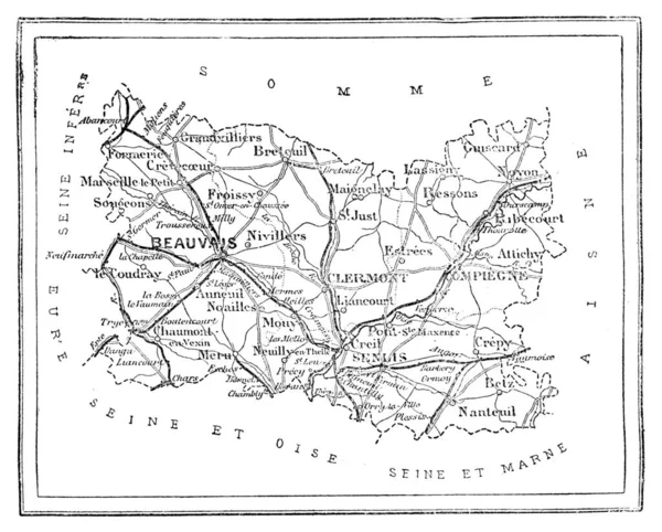 Mappa Del Dipartimento Oise Illustrazione Incisa Epoca Journal Des Voyage — Foto Stock