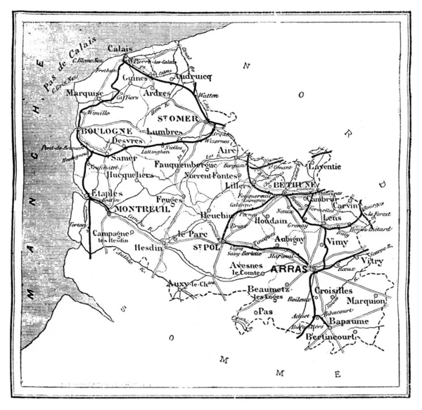Mapa Departamento Pas Calais Ilustração Gravada Vintage Journal Des Voyages — Fotografia de Stock