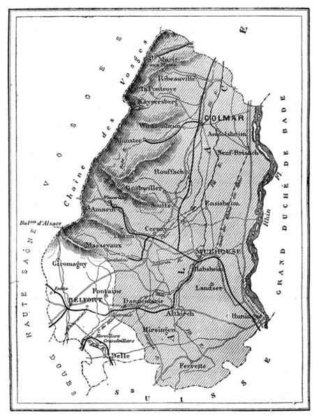 Mapa Departamentu Bas Rhin Wyryta Stylu Vintage Ilustracja Journal Des — Zdjęcie stockowe