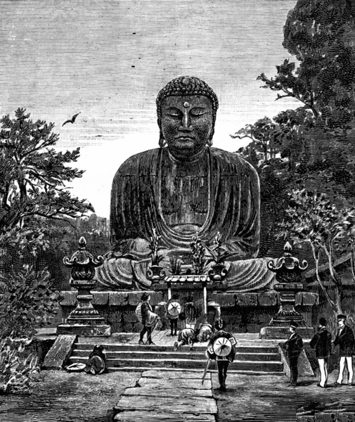 stock image Religious Art in Japan. The giant statue of Buddha, vintage engraved illustration. Journal des Voyage, Travel Journal, (1880-81).