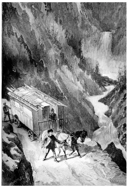 Bilen Startar Nedför Sierra Vintage Graverad Illustration Jules Verne Cesar — Stockfoto
