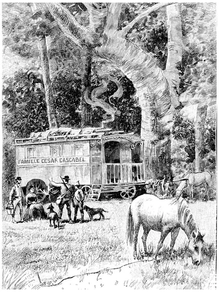 カスカベルは停止しており ヴィンテージの刻印されたイラスト ジュール ヴェルヌ シーザー カスカベル1890年 — ストック写真