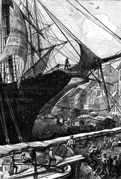 Jeden Doków Nowym Jorku Grawerowana Ilustracja Journal Des Voyage Dziennik — Zdjęcie stockowe