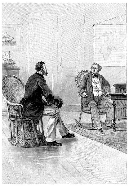バーカーがウィリアム アンドリューを見つけたヴィンテージの刻印されたイラスト ジュール ヴェルヌ ミスドレス ブラニアン1891年 — ストック写真