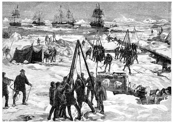 Zimowanie Lodzie Polarnym Grawerowana Ilustracja Rocznika Journal Des Voyage Dziennik — Zdjęcie stockowe