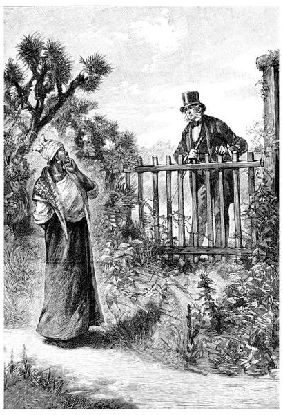 William Andrew Talking Her Fence Vintage Engraved Illustration Jules Verne — Stock Photo, Image