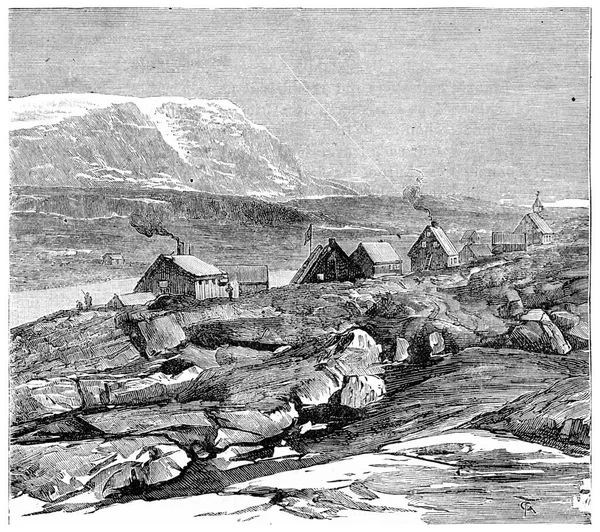 デンマークの植民地ゴダンのために ヴィンテージの刻まれたイラスト Journal Des Voyage Travel Journal 1880年 1881年 — ストック写真