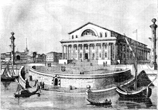 Petrohradská Burza Archivní Rytá Ilustrace Magasin Pittoresque 1836 — Stock fotografie