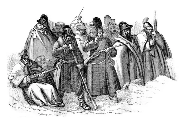 1836年绘画展览 一张查莱的团体照 俄罗斯战役 古老的雕刻插图 Magasin Pittoresque 1836年 — 图库照片