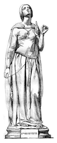 1836年雕塑展 圣热纳维耶夫雕像 巴黎的守护神 古老的雕刻插图 Magasin Pittoresque 1836年 — 图库照片