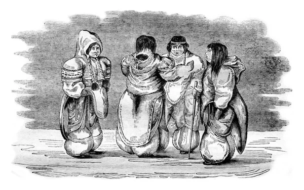Στολή Εσκιμώων Γυναικών Vintage Χαρακτική Απεικόνιση Μαγασίν Πιττορέσκ 1836 — Φωτογραφία Αρχείου