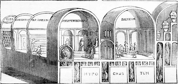 座って表現 タイタスのお風呂で発見の絵画の後 ヴィンテージの刻まれたイラスト Magasin Pittoresque 1836 — ストック写真