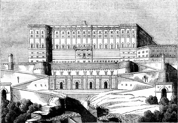 Voir Palais Royal Madrid Illustration Gravée Vintage Magasin Pittoresque 1836 — Photo