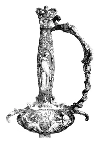 巴黎伯爵的剑柄 老式雕刻的图解 Magasin Pittoresque 1841年 — 图库照片