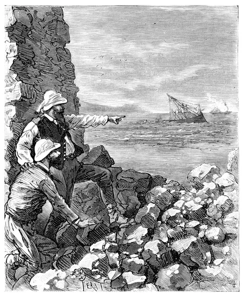 あなたはますますスクーナー ヴィンテージ刻まれたイラストの船体出てくる表示されませんか Journal Des Voyage Travel Journal 1880年 1881年 — ストック写真